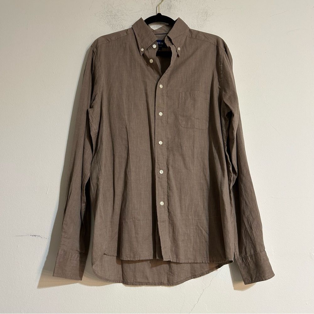 Eton Classic Twill Cotton Button Down Shirt Brown Size Large 41 Office Work